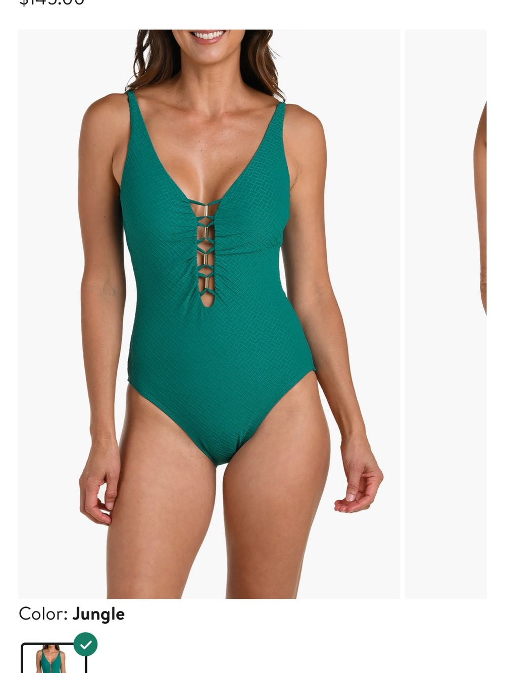 La Blanca Emerald Green One-Piece Swimsuit with Front Lattice